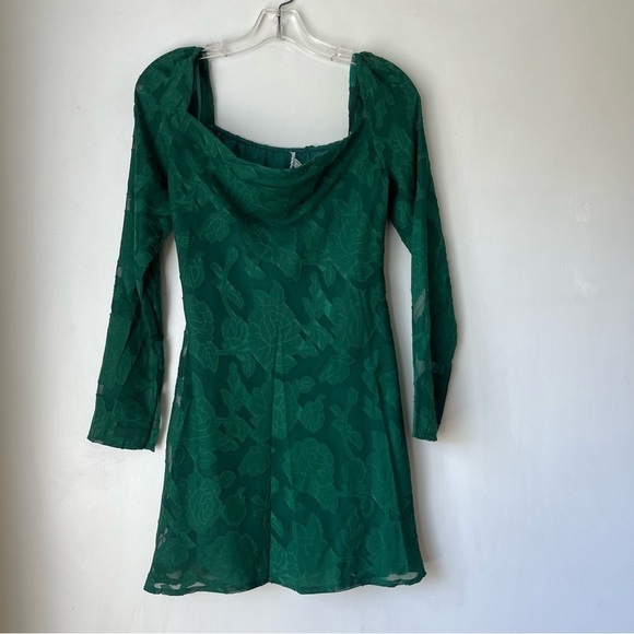 Princess Polly Star Power Forest Green Floral Jacquard Long Sleeve Mini Dress 4 - Picture 10 of 13